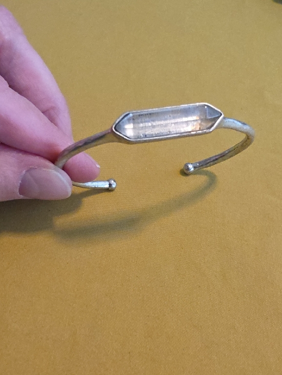 Lucky Brand Jewelry - Vintage-Style Lucky Brand Silver-Tone Open Cuff with a Bezeled Gem Stone